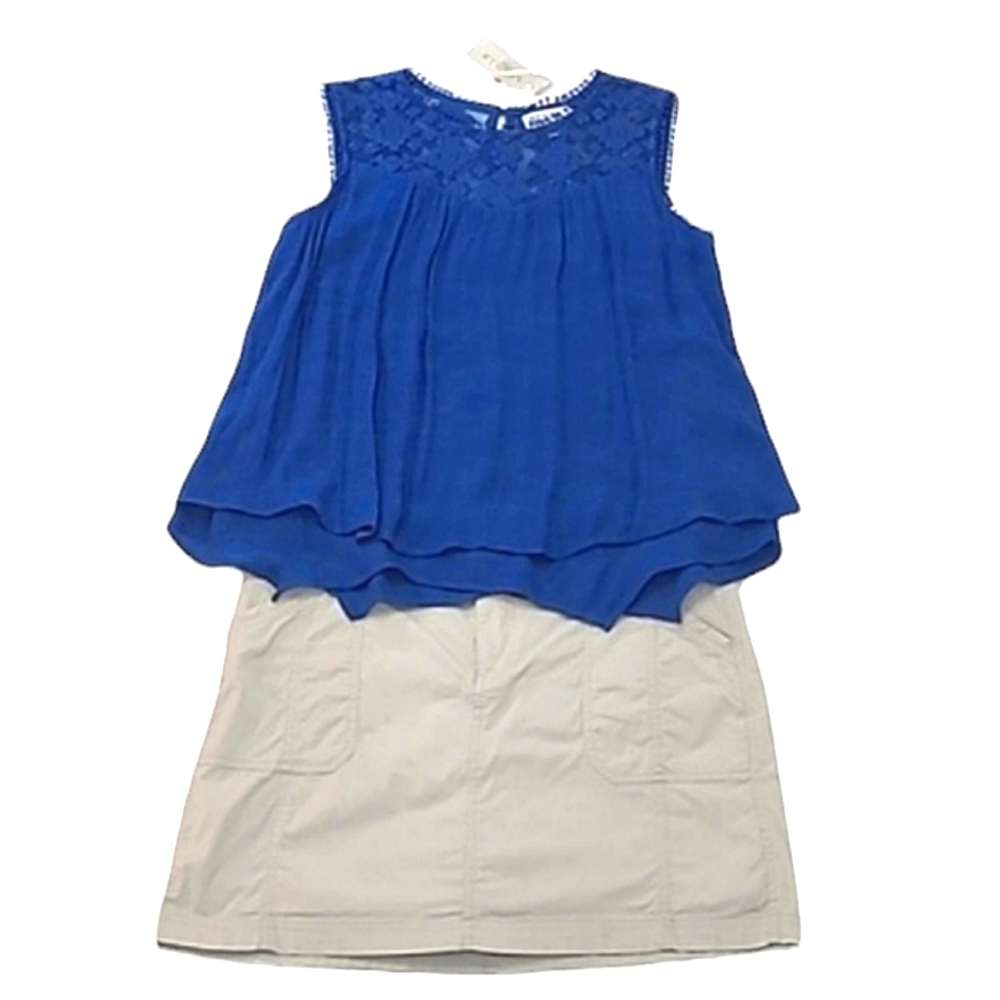 Petite Studio JPR Lace Neck Blouse Sleeveless Boho Hanky Hem Flowy Tank Top NWT